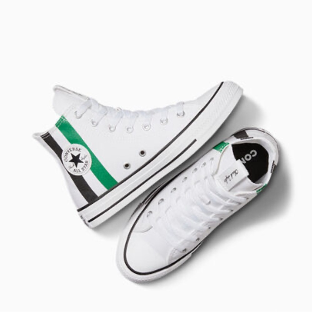 Converse White High-Tops with Green and Black Accents